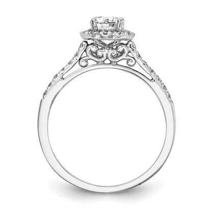 14K Weißgold Heiligenschein (holds 1 Karat (7x5mm) Oval Mittig) 1/4 Karat Diamant Halbfassung Verlobungsring