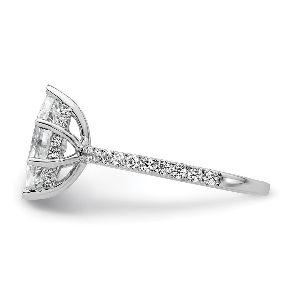 14K Weißgold Verlobungsring mit 2K zertifiziertem, im Labor gezüchtetem Diamanten VS+ F+ im Marquise-Schliff, Solitär mit Flair-Fassung, komplett