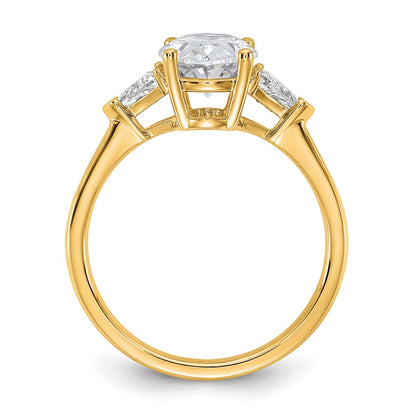 14K Gelbgold 1/2 Karat Im Labor Gezüchtet Diamant Vs/si+ G+ Trillant und 2 Karat Oval Mittig Halbfassung Dreistein Verlobungsring