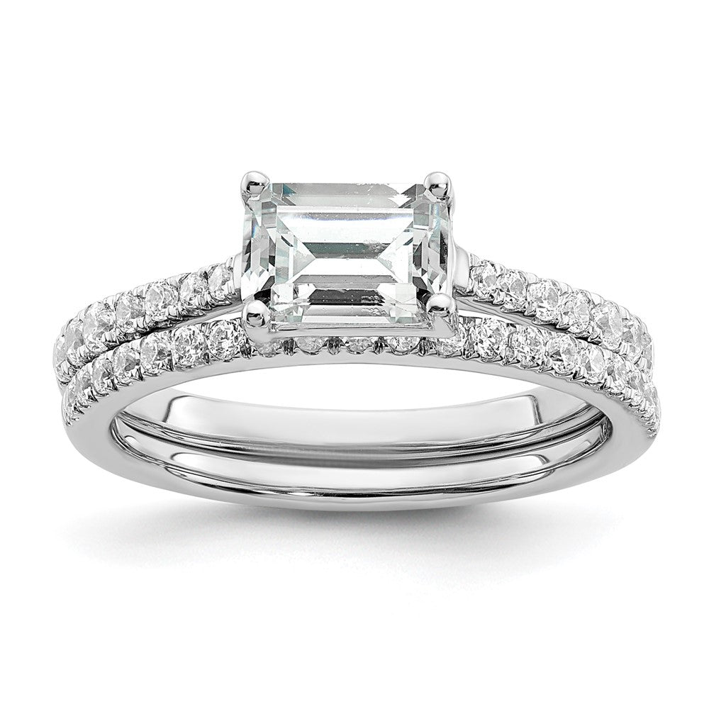 14K Weißgold Ost West (holds 1 Karat (6.9x5.2mm) Smaragd-cut Mittig) 1/4 Karat Diamant Halbfassung Verlobungsring