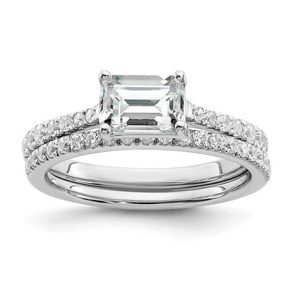 14K Weißgold Ost West (holds 1 Karat (6.9x5.2mm) Smaragd-cut Mittig) 1/4 Karat Diamant Halbfassung Verlobungsring