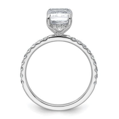 14K Weißgold 2 3/8K zertifizierter im Labor gezüchteter Diamant VS/SI+ G+ Emerald-Cut Solitär-Verlobungsring mit Flair, komplett