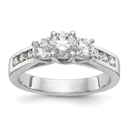 14K Weißgold Verlobungsring mit 1,5K Labor-Diamanten im Rundschliff, VS/SI+ G+, Drei-Steine-Fassung, komplett