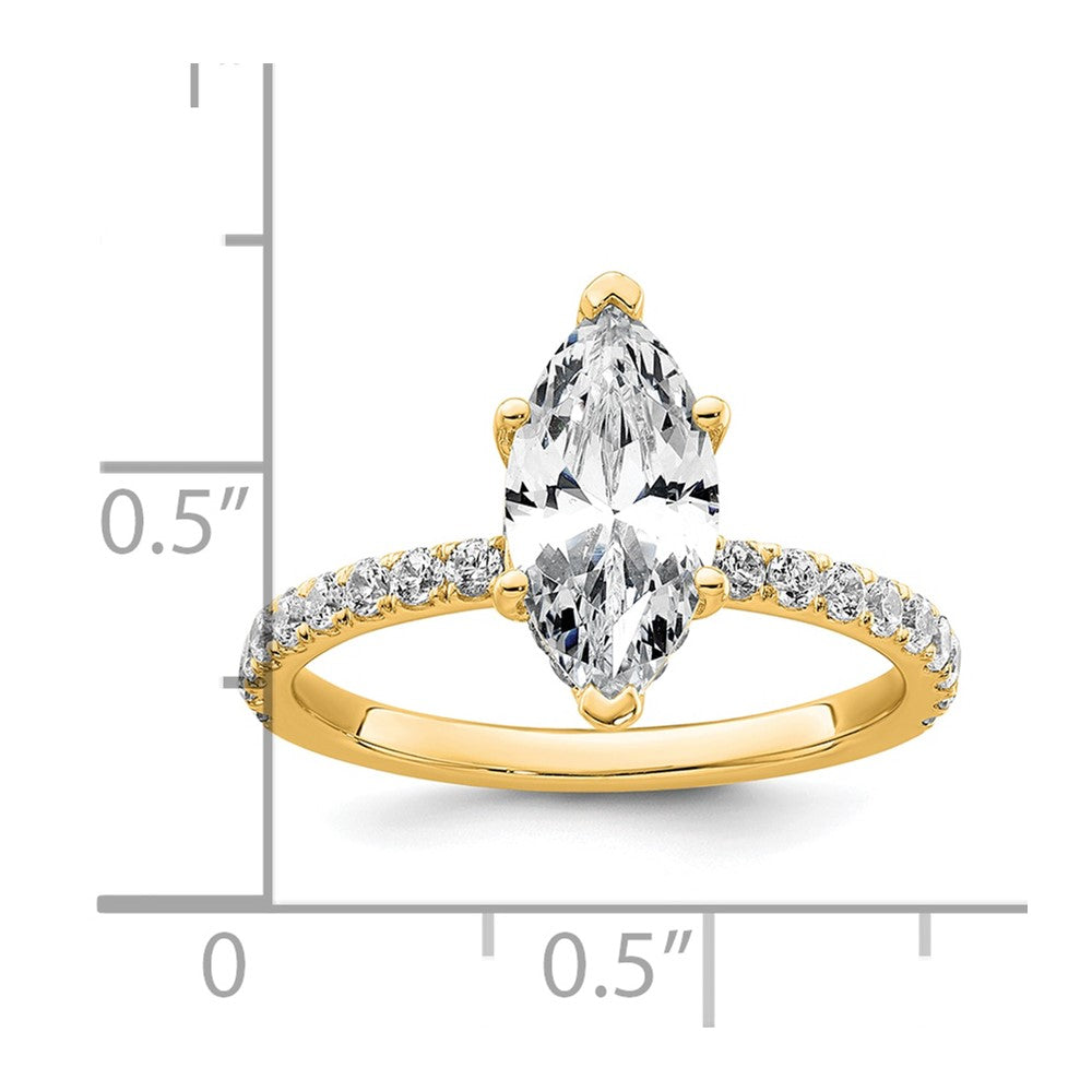 14K Gelbgold Verlobungsring mit 2,625 ct. zertifizierten, im Labor gezüchteten Diamanten VS/SI+ G+ im Marquise-Schliff, kompletter Solitär mit Flair