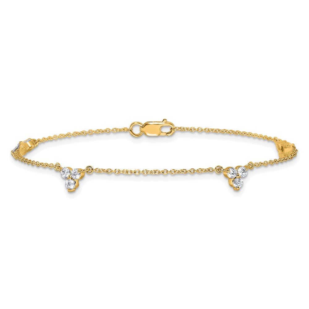 14K Gelbgold Komplett 5/8 Karat Diamant 3-stone Cluster 4-station 7 Zoll Armband