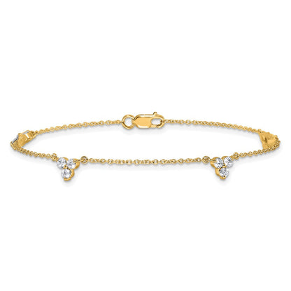 14K Gelbgold Komplett 5/8 Karat Diamant 3-stone Cluster 4-station 7 Zoll Armband