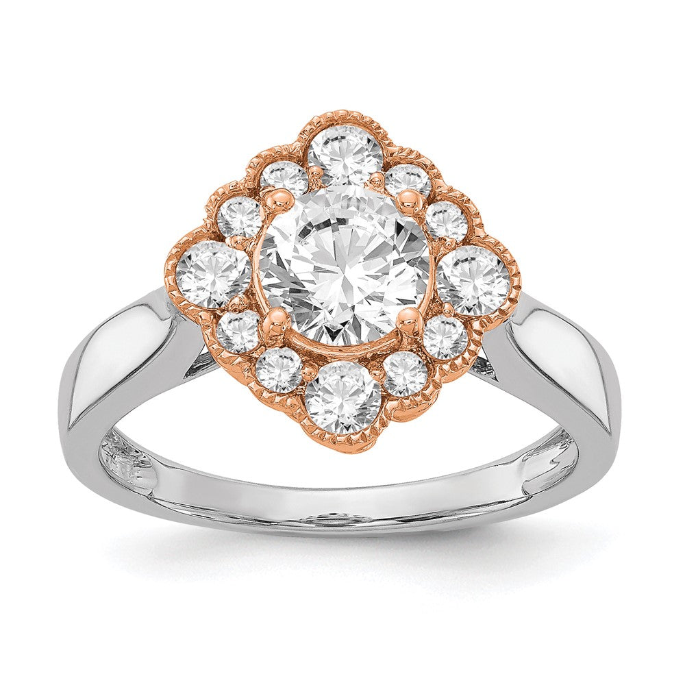 True Origin 14K Zweifarbiger Weiß- und Roségold 0,25K Labor Gezüchteter Diamant VS+ F+ Semi-Mount Rund Halo Verlobungsring