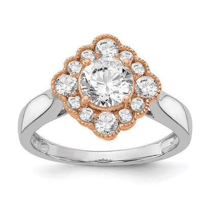True Origin 14K Zweifarbiger Weiß- und Roségold 0,25K Labor Gezüchteter Diamant VS+ F+ Semi-Mount Rund Halo Verlobungsring