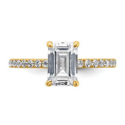 14K Gelbgold Verlobungsring mit Solitär und Flair, 2K zertifizierter, im Labor gezüchteter Diamant im Emerald-Schliff VS/SI+ G+