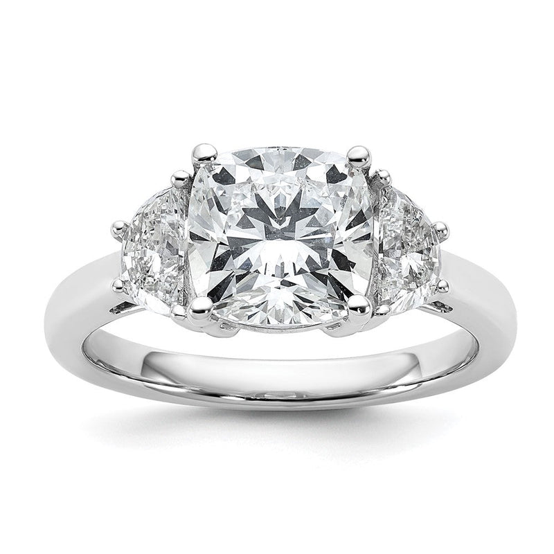 14K Weißgold 5/8 Karat Im Labor Gezüchtet Diamant Vs/si+ G+ Halb Mond und 2 1/2 Karat Kissen Mittig Halbfassung Dreistein Verlobungsring