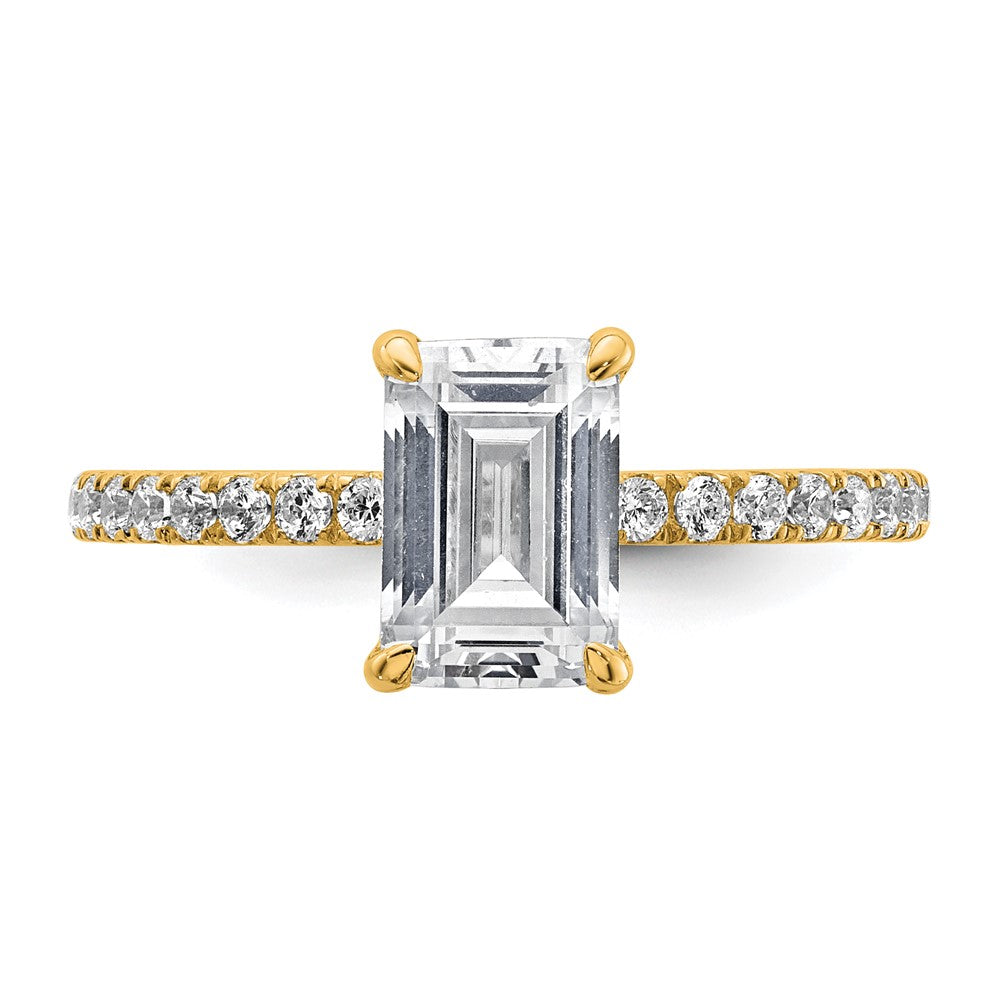 14K Gelbgold Verlobungsring mit 2K zertifiziertem, im Labor gezüchtetem Diamanten VS+ F+, Smaragdschliff, komplettem Solitär mit Flair