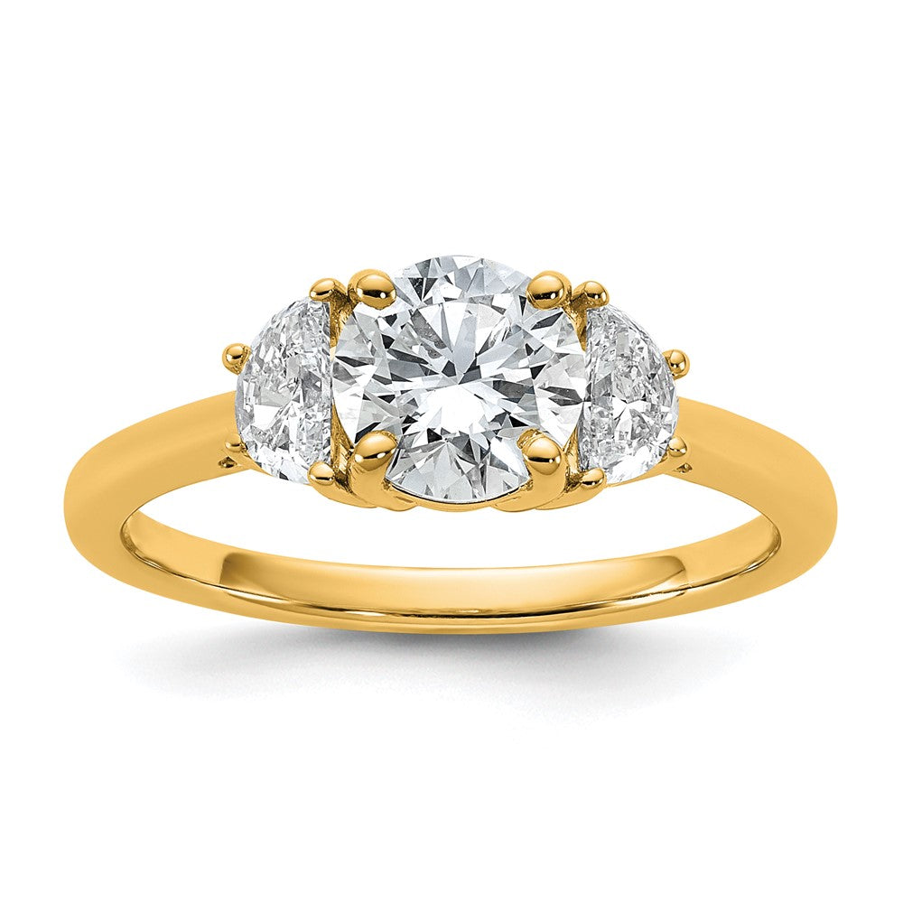 14K Gelbgold 3/8 Karat Im Labor Gezüchtet Diamant Vs+ F+ 1 Karat Mittig Rund Halbfassung Dreistein Verlobungsring