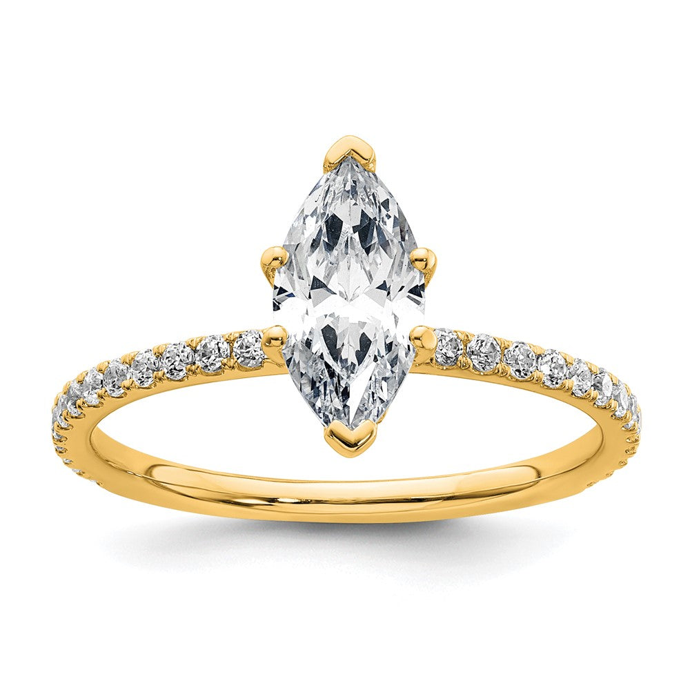 14K Gelbgold Verlobungsring mit 1 3/8K zertifiziertem, im Labor gezüchtetem Diamant VS+ F+ im Marquise-Schliff, Solitär mit Flair, komplett