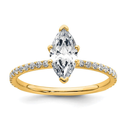 14K Gelbgold Verlobungsring mit 1 3/8K zertifiziertem, im Labor gezüchtetem Diamant VS+ F+ im Marquise-Schliff, Solitär mit Flair, komplett
