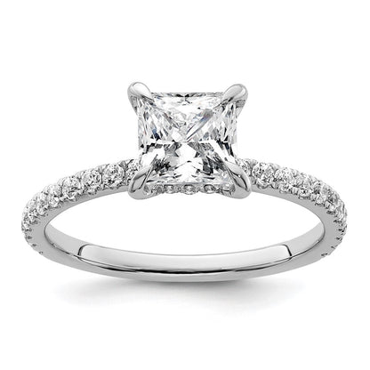 14K Weißgold Verlobungsring mit 2K zertifiziertem Labor-gezüchtetem Diamant VS/SI+ G+ im Princess-Schliff, kompletter Solitär mit Flair
