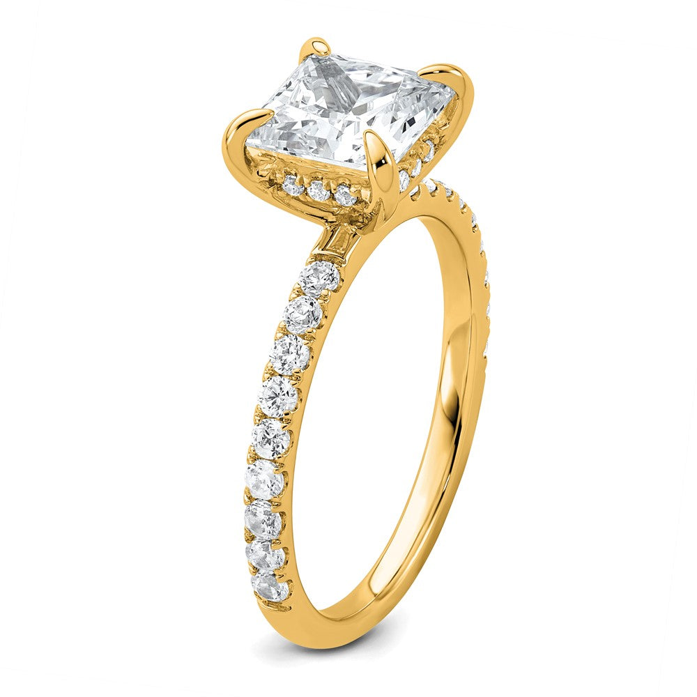 14K Gelbgold 2,5K Zertifizierter Laborgezüchteter Diamant VS/SI+ G+ Princess Solitär-Verlobungsring mit Flair, komplett