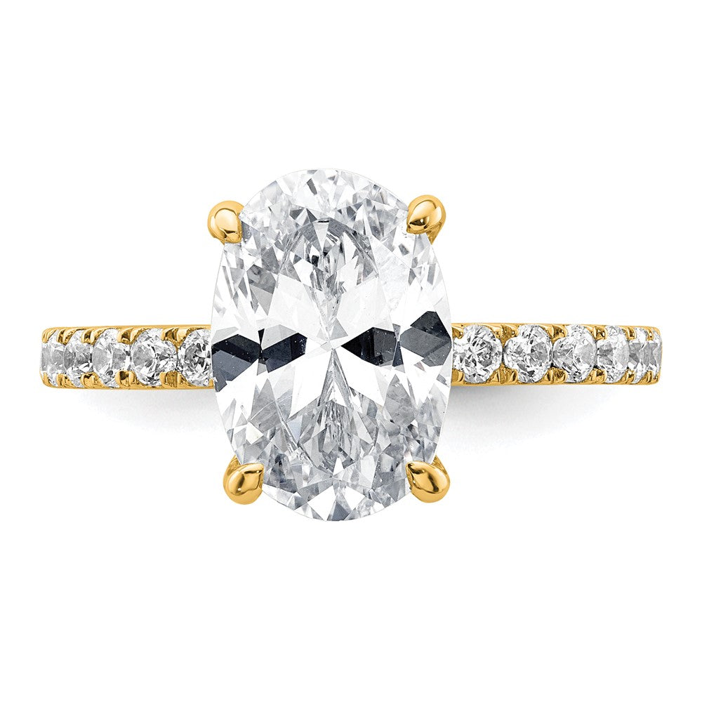 14K Gelbgold Verlobungsring mit 3,5 ct. zertifiziertem, im Labor gezüchtetem Diamant VS/SI+ G+, Oval-Schliff, kompletter Solitär mit Flair