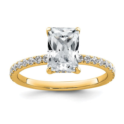 14K Gelbgold Verlobungsring mit 2K zertifiziertem, im Labor gezüchtetem Diamant VS/SI+ G+ im Radiant-Schliff, komplettes Solitär mit Flair