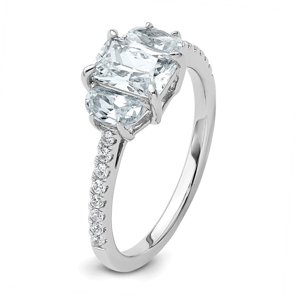 14K Weißgold Verlobungsring mit Halbmond, Drei-Steine-Fassung, 0,75 ct. Labor-Diamanten VS+ F+, 1 ct. Center-Radiant, Semi-Mount