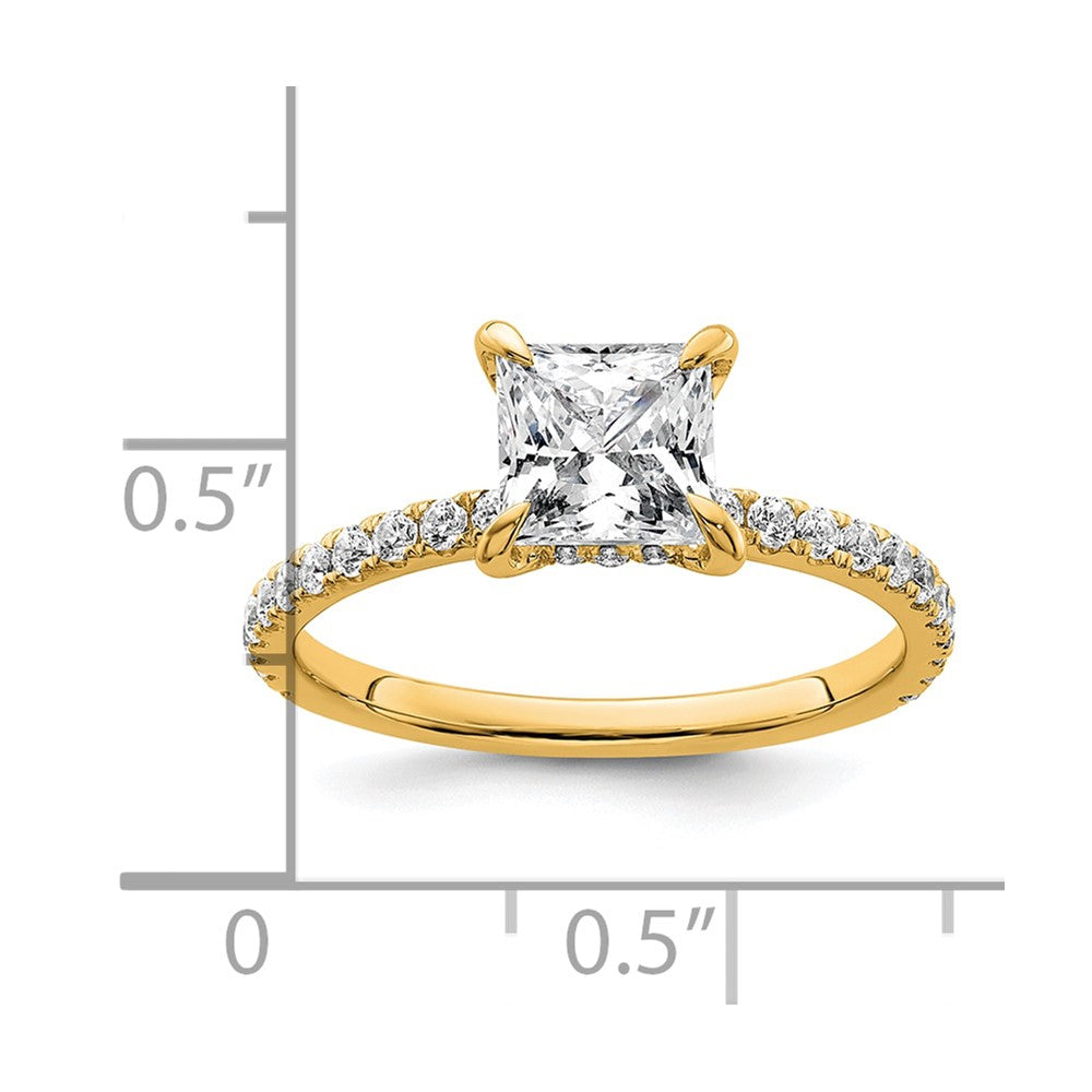 14K Gelbgold 2K Zertifizierter Laborgezüchteter Diamant VS/SI+ G+ Princess Solitär Komplett mit Schwung Verlobungsring