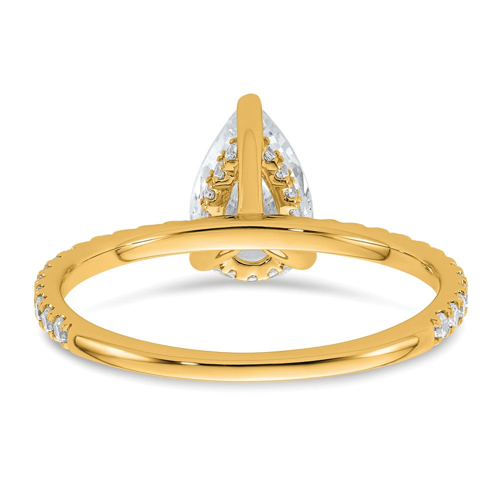 14K Gelbgold 1,375 Karat Zertifizierter, im Labor gezüchteter Diamant VS+ F+ Birnenschliff Kompletter Solitär mit Flair Verlobungsring
