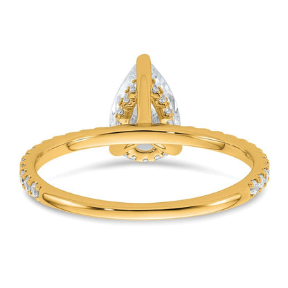 14K Gelbgold 1,375 Karat Zertifizierter, im Labor gezüchteter Diamant VS+ F+ Birnenschliff Kompletter Solitär mit Flair Verlobungsring