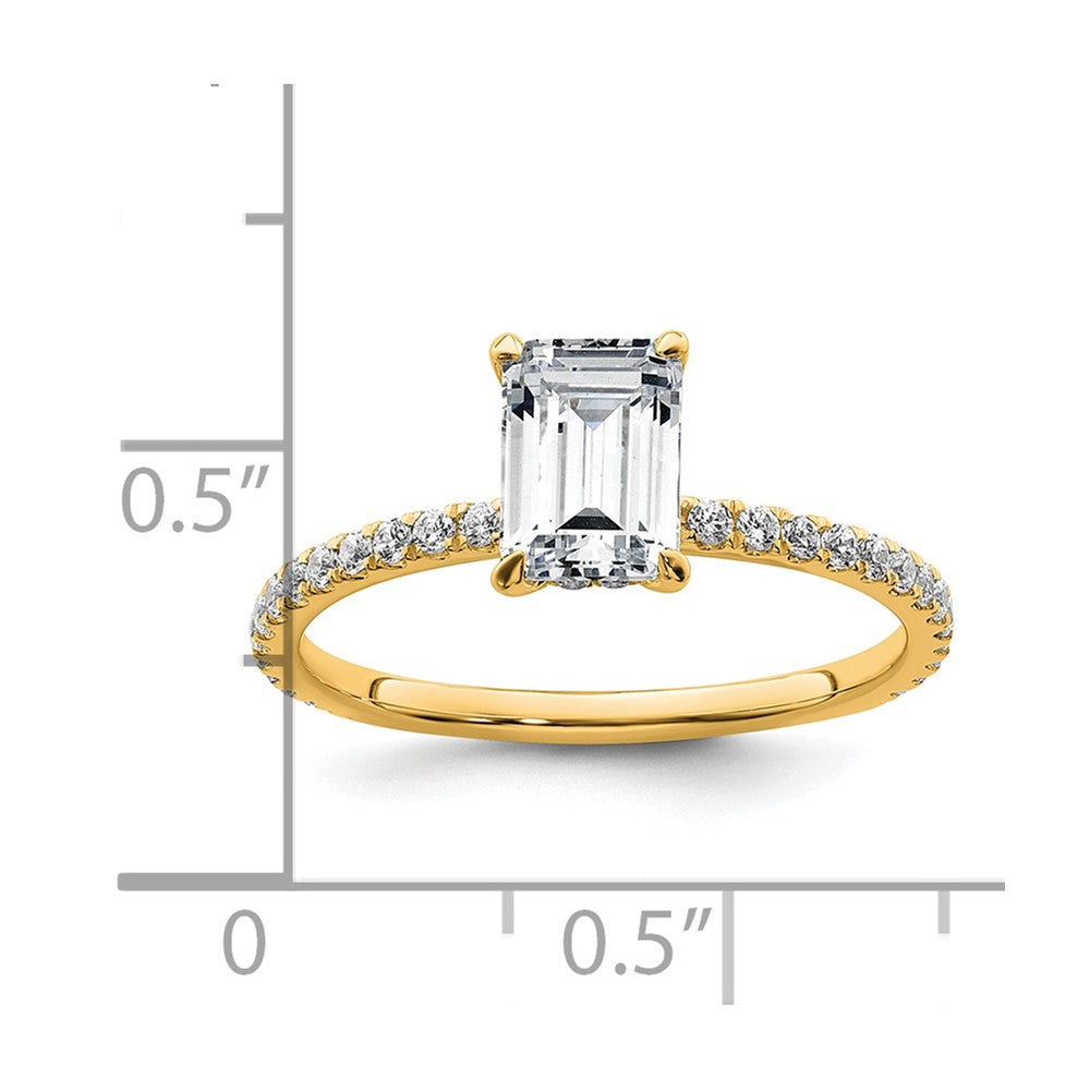 14K Gelbgold Verlobungsring mit 1 3/8K zertifiziertem, im Labor gezüchtetem Diamant im Emerald-Schliff, VS/SI+ G+, Solitär mit Flair, komplett