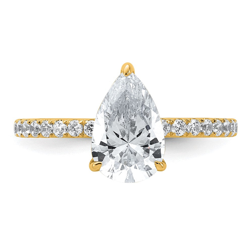 14K Gelbgold Verlobungsring mit 2K zertifiziertem, im Labor gezüchtetem Diamant VS/SI+ G+, Birnenschliff, Solitär komplett mit Flair
