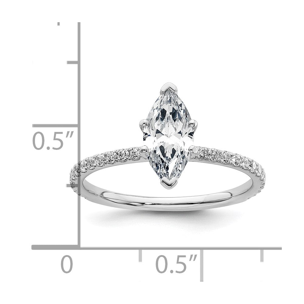 14K Weißgold 1 3/8K Zertifizierter Laborgezüchteter Diamant VS+ F+ Marquise Komplett-Solitär mit Flair Verlobungsring