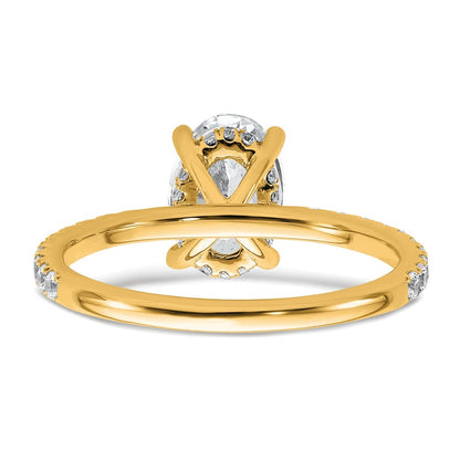 14K Gelbgold Verlobungsring mit 1,875 Karat zertifiziertem, im Labor gezüchtetem Diamanten VS+ F+ im Oval-Schliff, Solitär mit Flair-Fassung