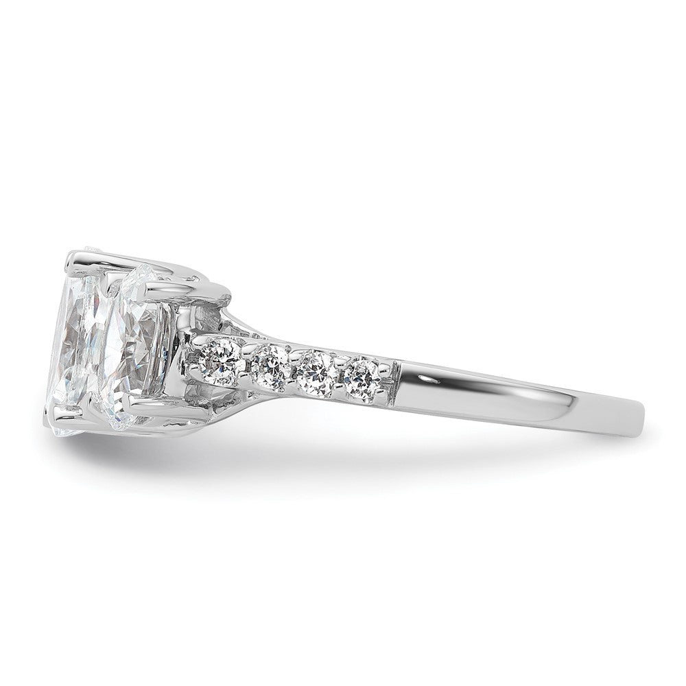 14K Weißgold Verlobungsring mit 2,75 ct. Labor-Diamant VS+ F+ im Oval-Schliff, Three-Stone-Design, komplett
