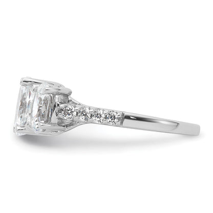 14K Weißgold Verlobungsring mit 2,75 ct. Labor-Diamant VS+ F+ im Oval-Schliff, Three-Stone-Design, komplett