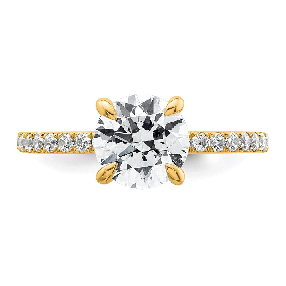 14K Gelbgold Verlobungsring mit 2K zertifiziertem, im Labor gezüchtetem Diamant VS+ F+, rund, komplettes Solitär mit Flair