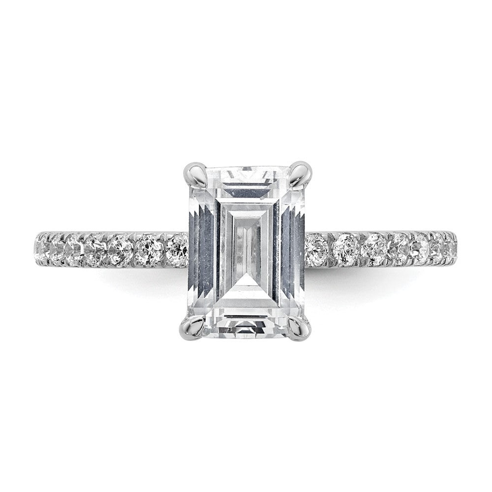 14K Weißgold Verlobungsring mit 2K zertifiziertem, im Labor gezüchtetem Diamant VS/SI+ G+ im Emerald-Schliff, Solitär mit Flair, komplett
