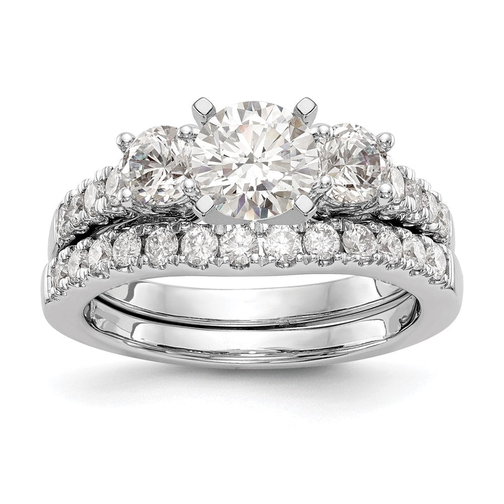 14K Weißgold 3-stone Plus Stift Set Mittig Diamant Halbfassung Verlobungsring