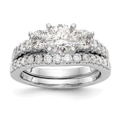14K Weißgold 3-stone Plus Stift Set Mittig Diamant Halbfassung Verlobungsring