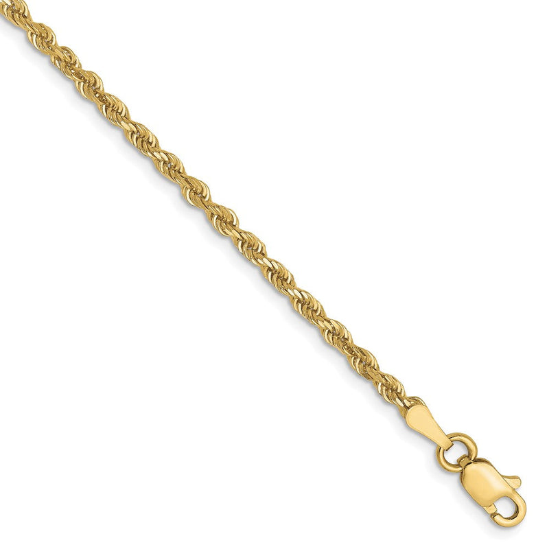 8 Zoll 10K Gelbgold 2.5mm Diamantiert Kordel Gliederarmband