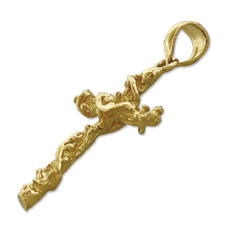 14K Gold Nugget-Kreuz mit Schärpe 3D-Charm