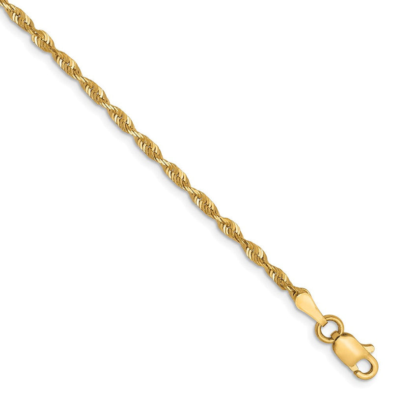 8 Zoll 10K Gelbgold 2mm Diamantiert Leicht Kordel Gliederarmband