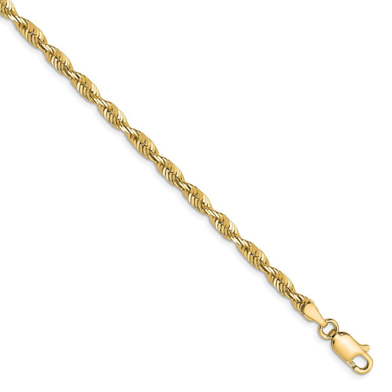 10K Gelbgold 3mm Diamantiert Leicht Kordel Gliederarmband