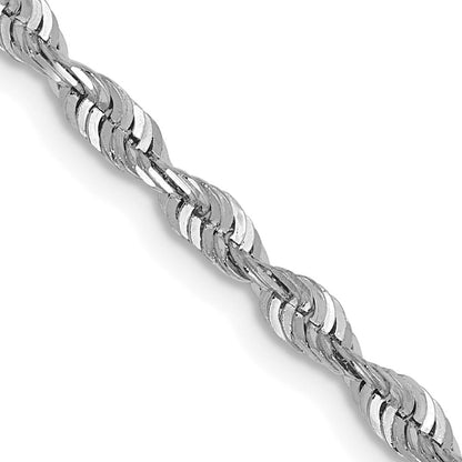 10K Weißgold 2.5mm Diamantiert Leicht Kordel Halskette