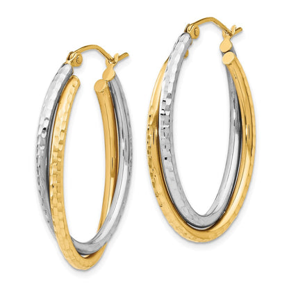 14K Bicolor Poliert Oval Klappbar Creolen