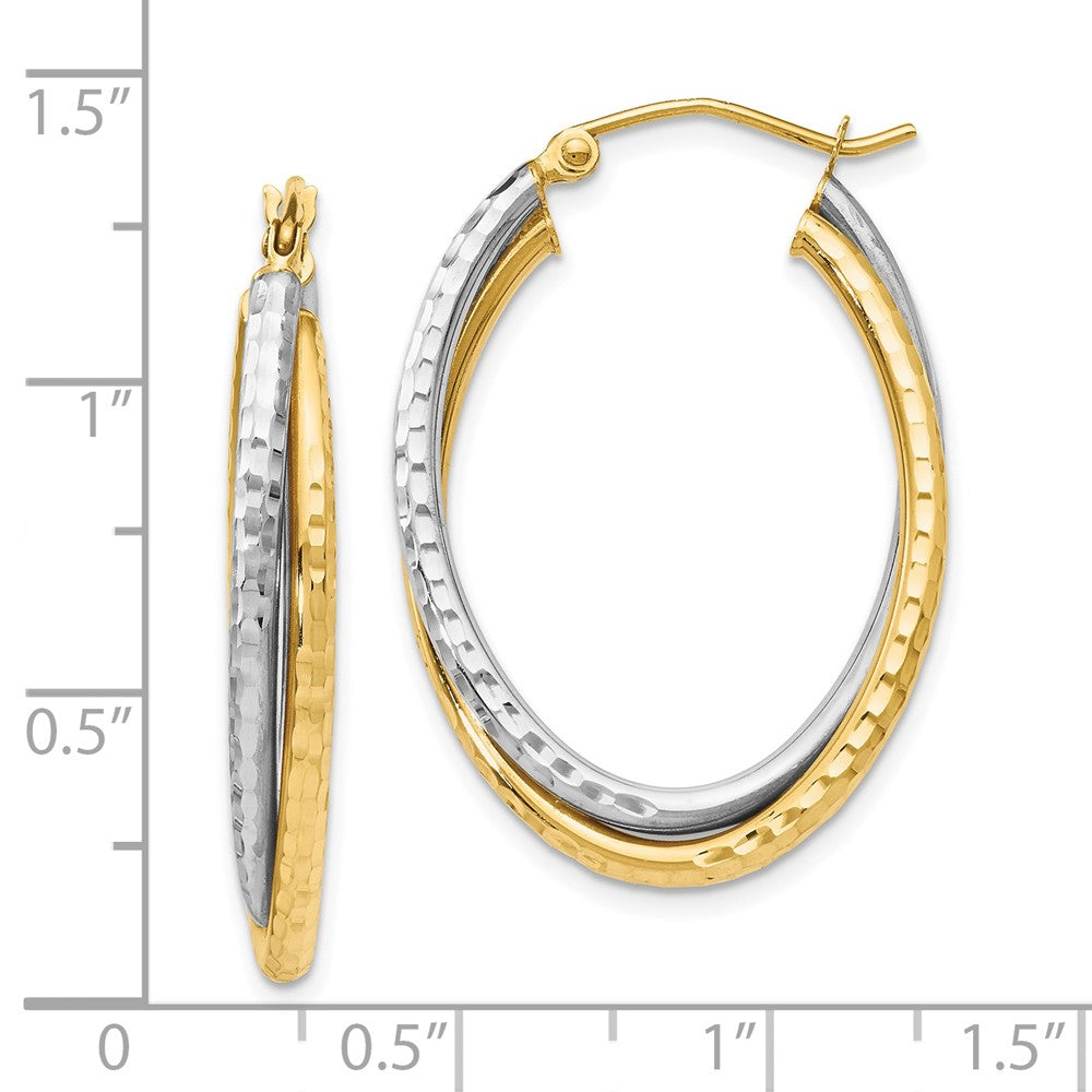 14K Bicolor Poliert Oval Klappbar Creolen