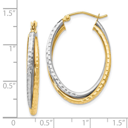 14K Bicolor Poliert Oval Klappbar Creolen