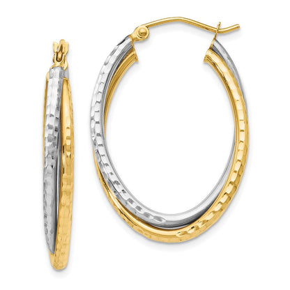 14K Bicolor Poliert Oval Klappbar Creolen