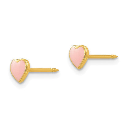 Edelstahl Inverness 24K Vergoldet Rosa Emaille Herz Ohrringe