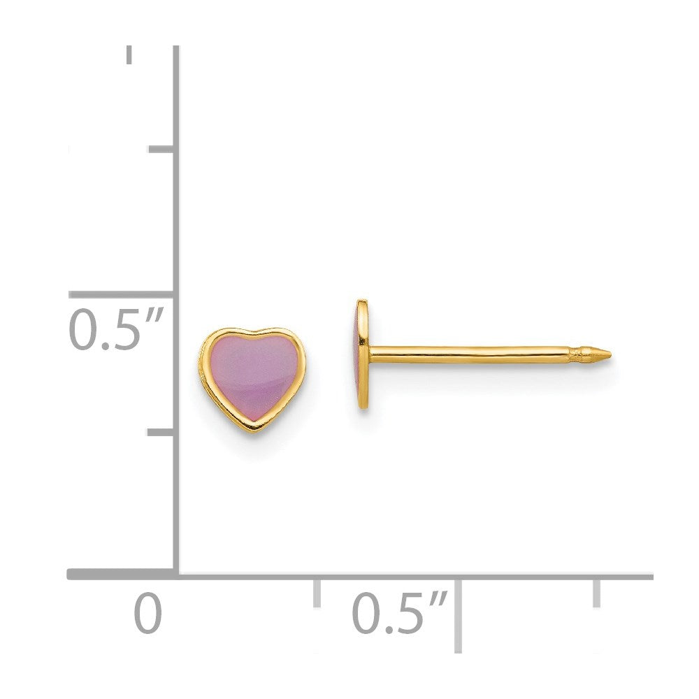 14K Gelbgold Inverness Epoxid Fill Lila Herz Ohrringe