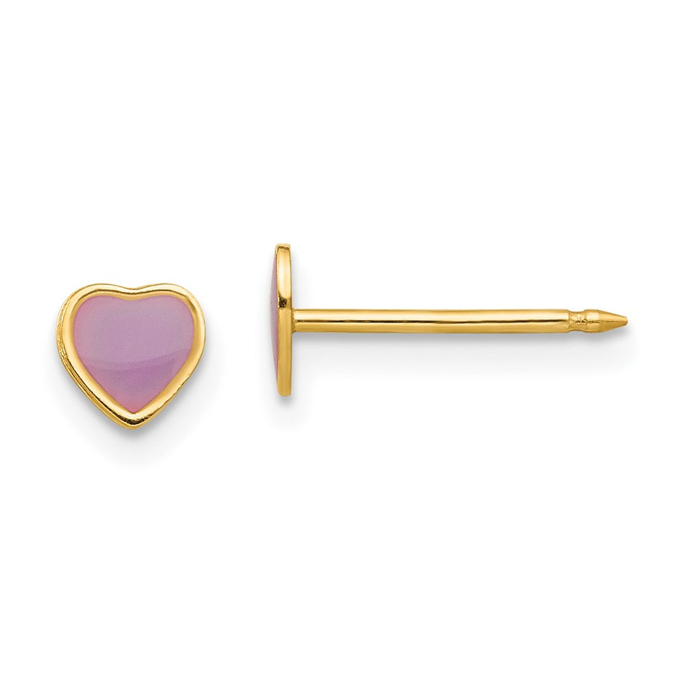 14K Gelbgold Inverness Epoxid Fill Lila Herz Ohrringe