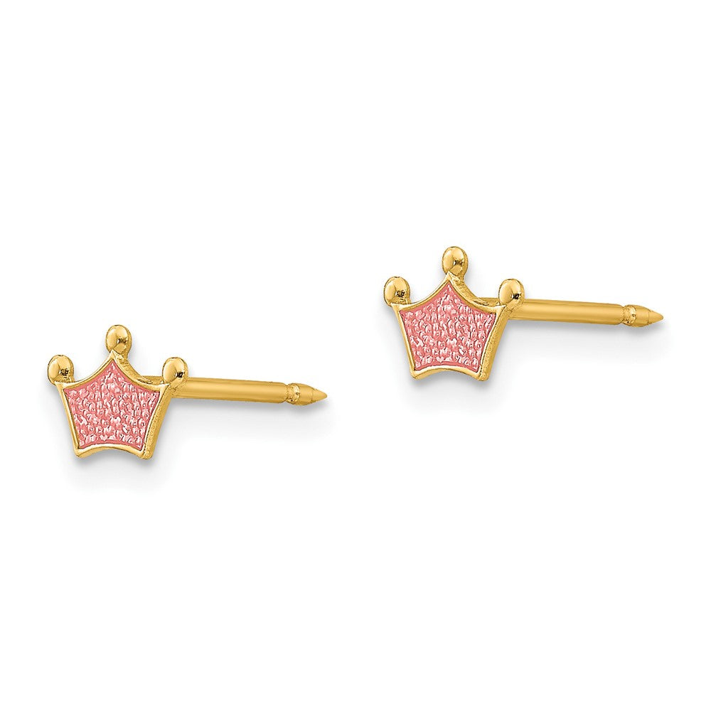 14K Gelbgold Inverness Epoxid Fill Rosa Krone Ohrringe