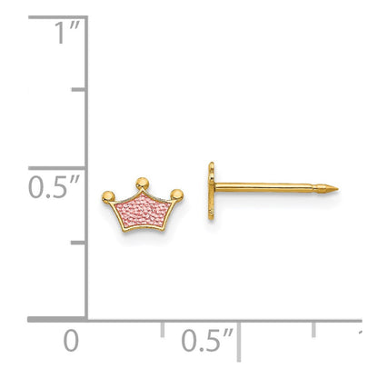 14K Gelbgold Inverness Epoxid Fill Rosa Krone Ohrringe